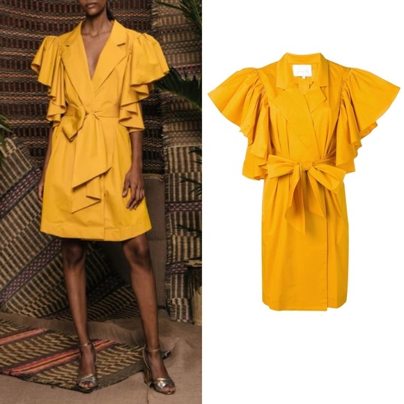 Johanna Ortiz Tulip Evolution Jacket Dress Ruffle Yellow Wrap Dandelion 2 EUC - Picture 1 of 7